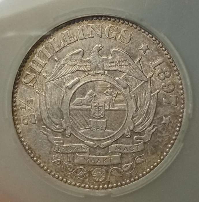 1897 ZAR Kruger silver 2 1/2 Shillings SANGS AU53