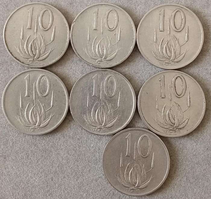 Lot of x7 Nickel 10c coins (1965-1978)