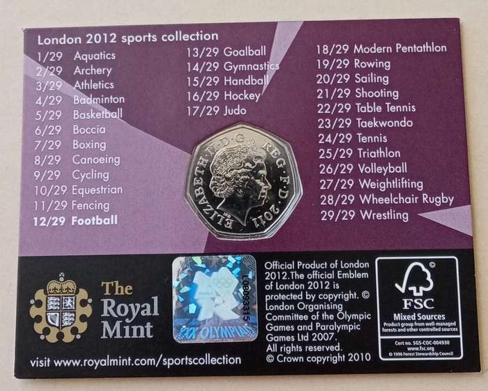 2011 Great Britain uncirculated (Football) 50 Pence in card