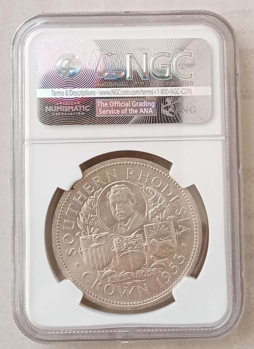 1953 Southern Rhodesia silver crown (Rhodes Centennial) NGC MS63.