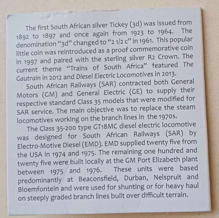 2013 Proof silver 2 1/2c in bag incl.certificate (Trains of South Africa - Class 35)