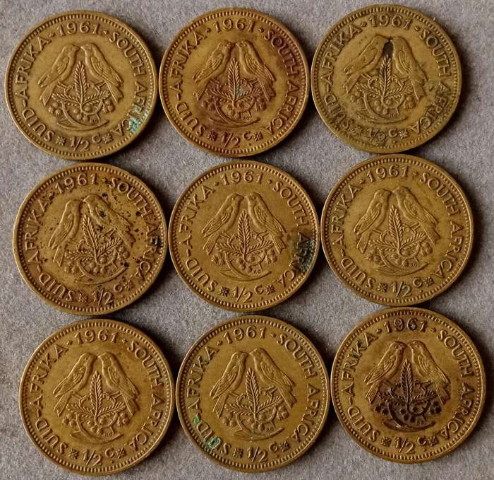 Lot of x9 republic 1/2c coins (1961)