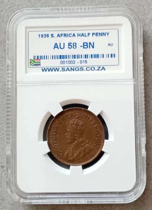 1936 Union 1/2 penny SANGS AU58 BN (Almost mint state)