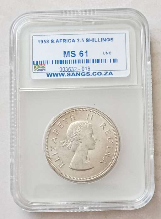 1958 Union silver 2 1/2 Shillings SANGS MS61