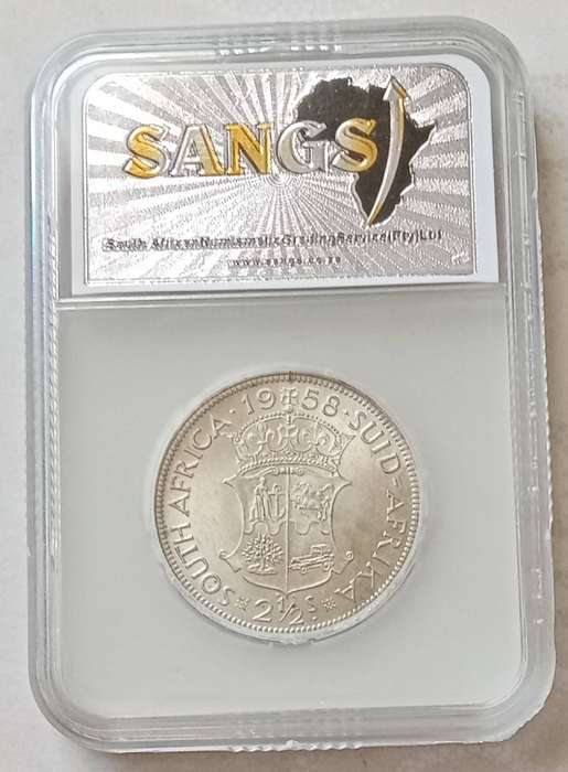 1958 Union silver 2 1/2 Shillings SANGS MS61