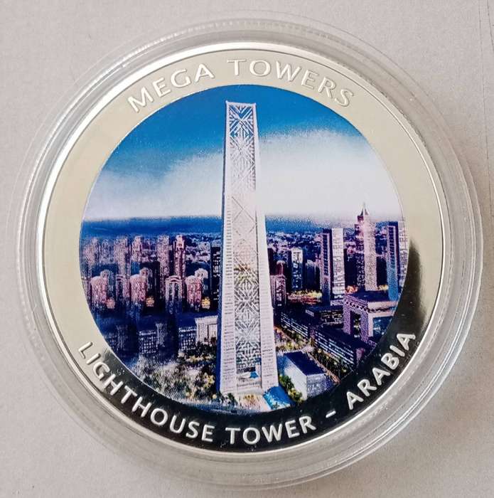 2010 Mozambique -Lighthouse Tower- Arabia silver plated proof medal (Mega Towers) 50mm