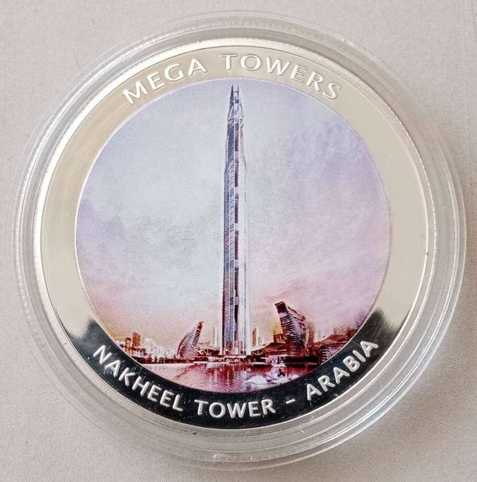 2010 Mozambique -Nakheel Tower- Arabia silver plated proof medal (Mega Towers) 50mm