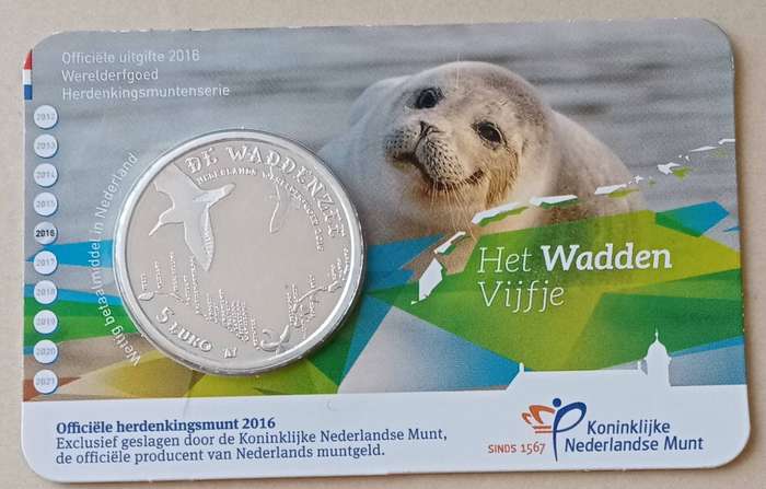 2016 Netherlands uncirculated 5 Euro in coin card (Wadden Sea)