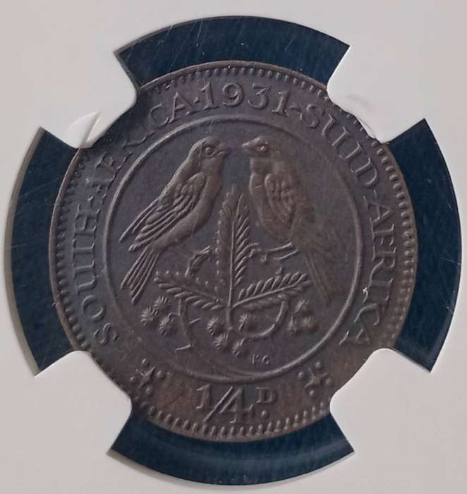Scarce 1931 "Suid" union 1/4 penny NGC AU58 BN (High grade)
