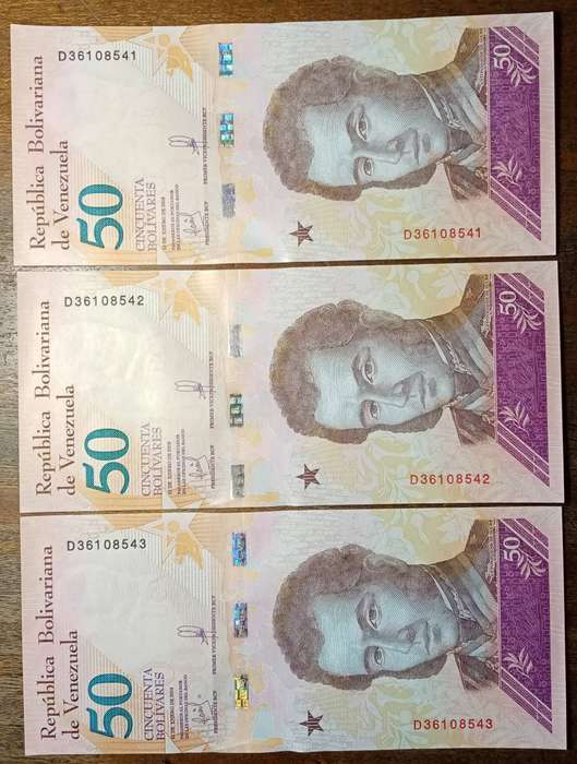 Set of x3 Venezuela 2018 consecutive 50 Bolivares notes
