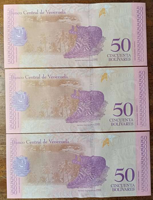 Set of x3 Venezuela 2018 consecutive 50 Bolivares notes