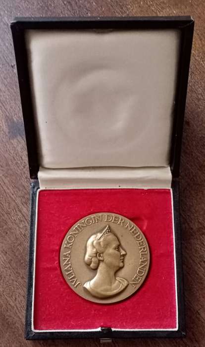 1948 Netherlands Queen Juliana bronze inauguration medal in box (50mm)