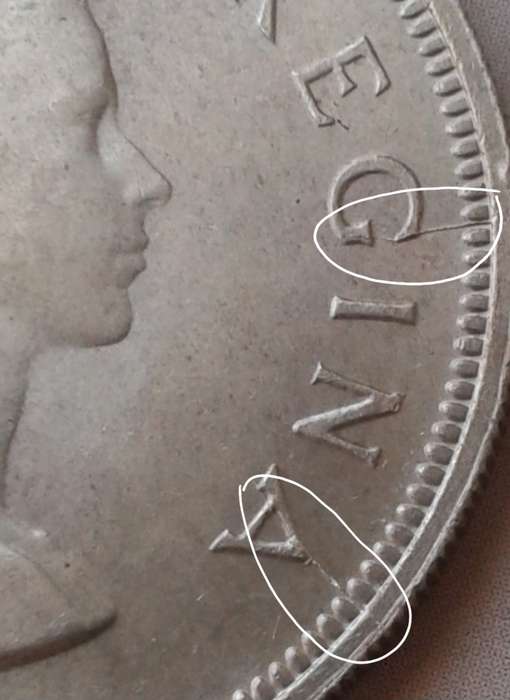 Scarce 1959 union uncirculated silver 2 1/2 Shillings with obverse die cracks