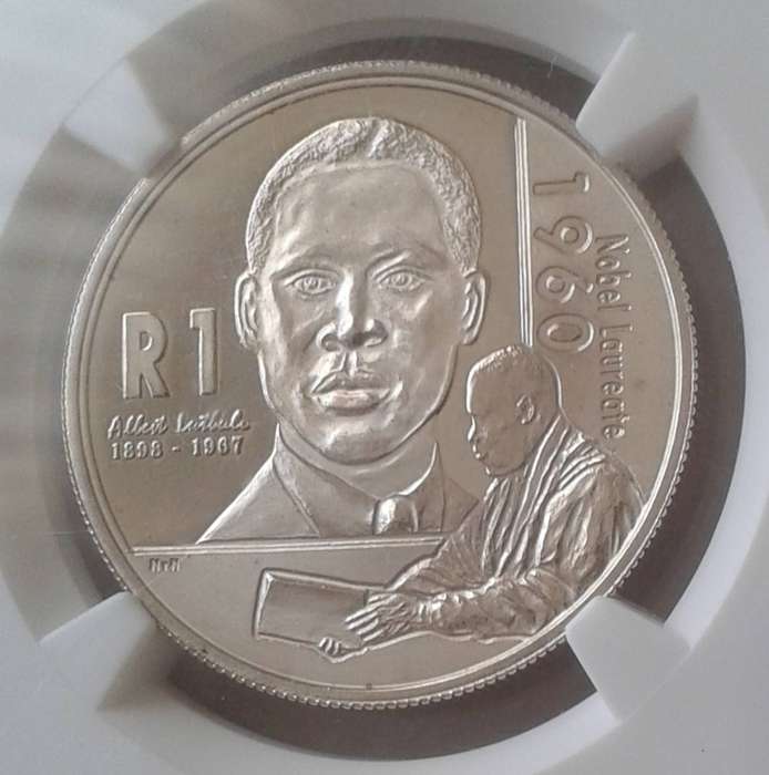 2005 Albert Luthuli uncirculated silver R1 NGC MS67 (mintage: 256)