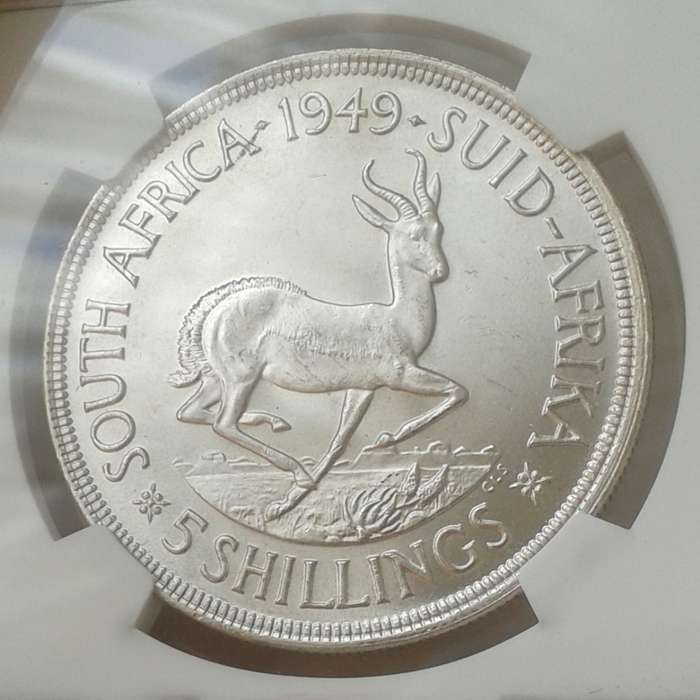 1949 Union silver 5 Shillings NGC MS62