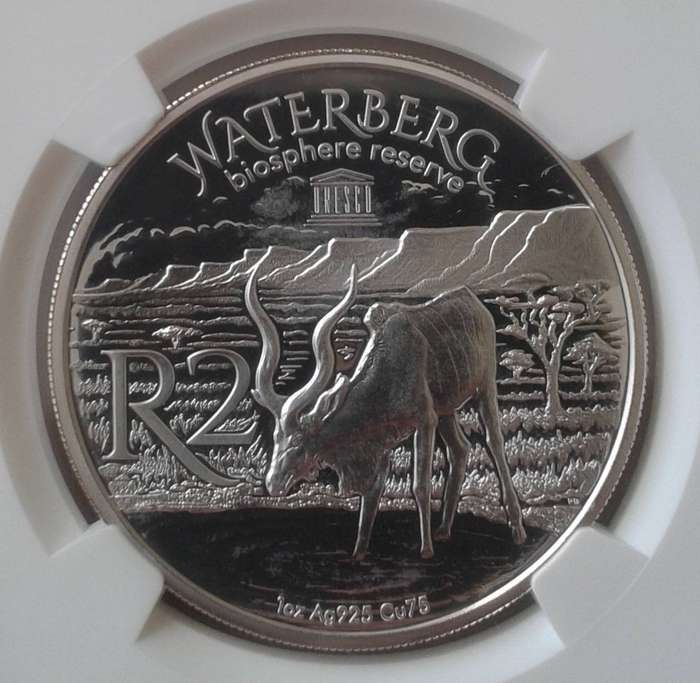 Scarce 2018 Waterberg Biosphere Reserve -Kudu proof 1oz silver R2 NGC PF69 Cameo- Top pop