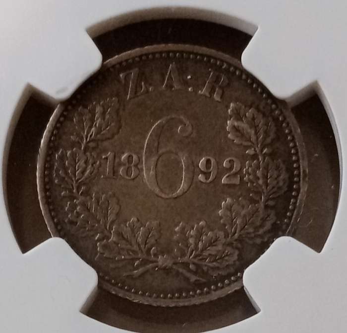 Scarcer 1892 ZAR Kruger silver sixpence NGC XF45 (low mintage)