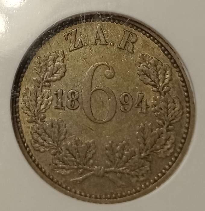 1894 ZAR Kruger silver sixpence NGC XF45.