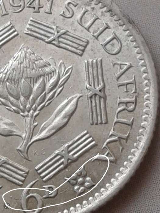 Higher grade 1941 union silver sixpence with reverse die cracks