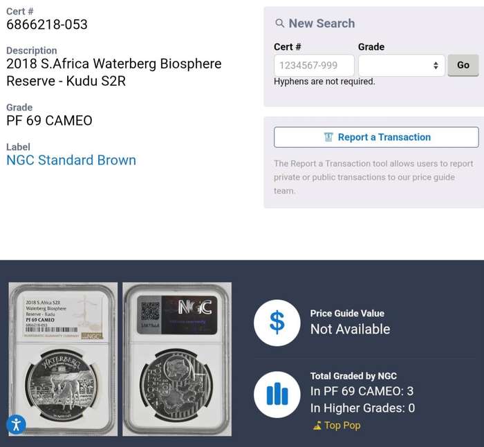 Scarce 2018 Waterberg Biosphere Reserve -Kudu proof 1oz silver R2 NGC PF69 Cameo- Top pop