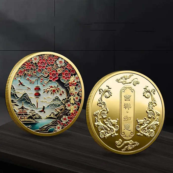 Japanese themed cherry blossom & pagoda commemorative novelty coin - (40mm)