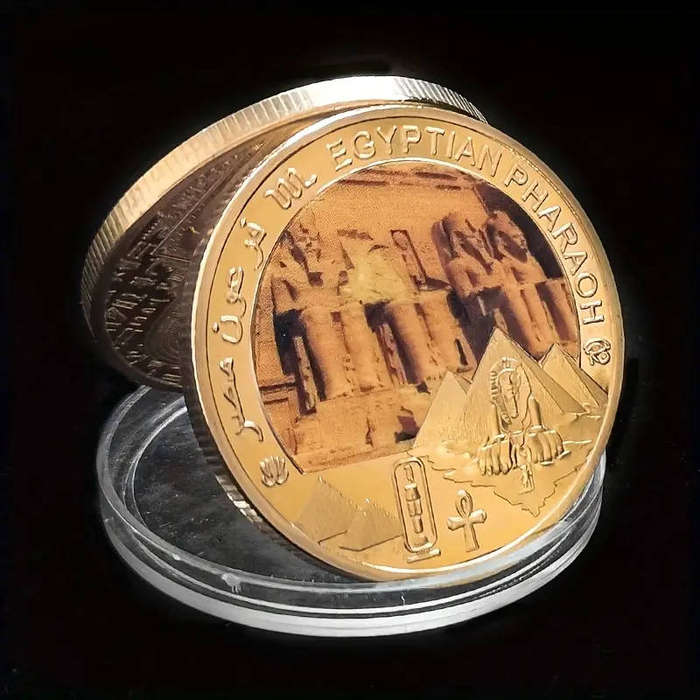 5 Piece Egyptian Pharaoh gilded novelty coin set in box with certificate (40mm)