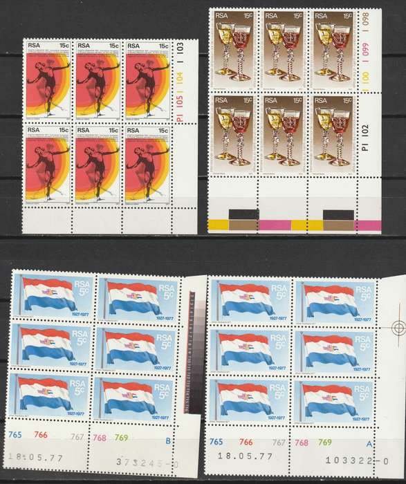RSA - 1977  All commemorative issues in cylinder blocks of six  **MNH**
