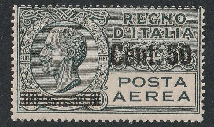 ITALY - 1927 Airmail issue 60c grey surcharged 50c VF *LMM*
