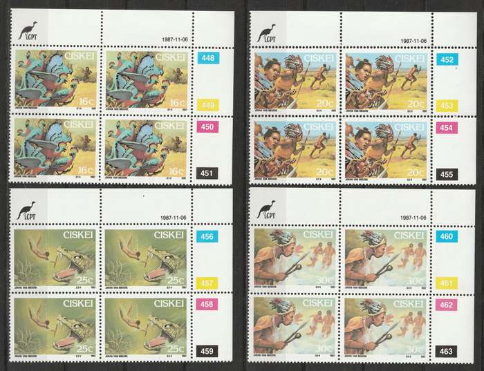 CISKEI -  1987  4 Complete sets in control blocks of 4 **MNH**