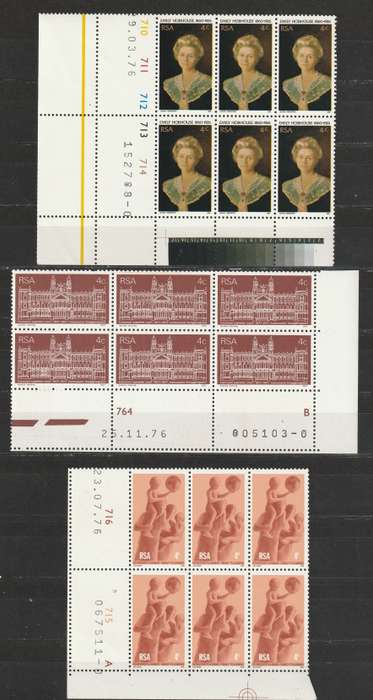 RSA - 1976/1977 issues  12 blocks of six and miniature sheet  **MNH**