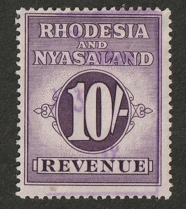 RHODESIA & NYASALAND - 1956  REVENUE  Issue 10 shilling violet BF 6