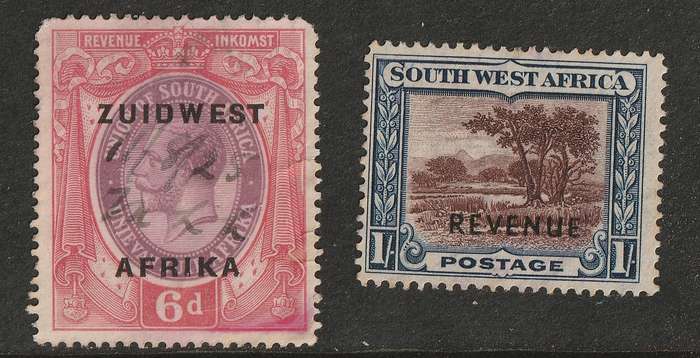 South West Africa REVENUE -1923 KGV 6d ovp & 1941 1s ovp Revenue