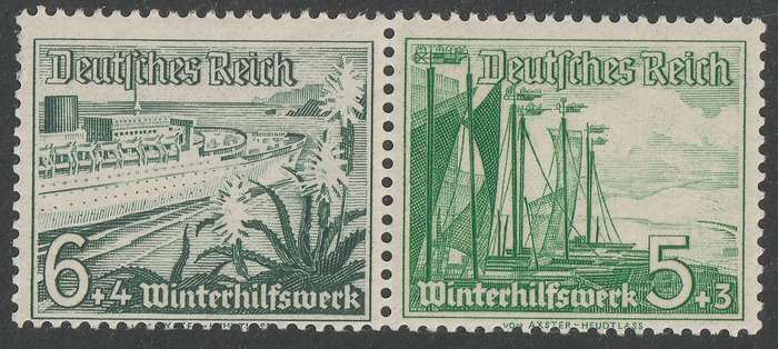 GERMANY - 1937  Ship Issue 5fpg and 6pfg se-tenant pair **MNH**