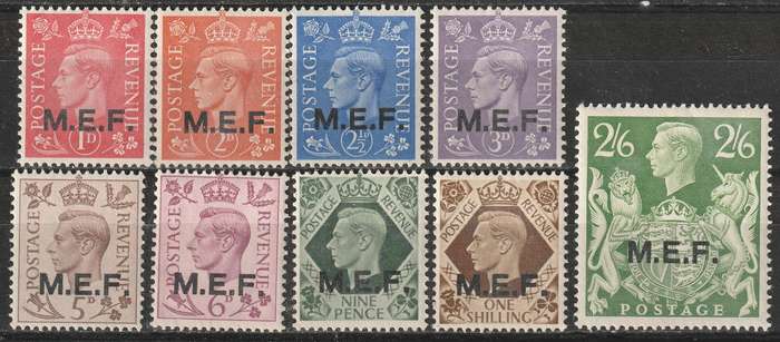 British Middle East Forces  - 1942 KGVI Issue overprinted "MEF" Part set **MNH**