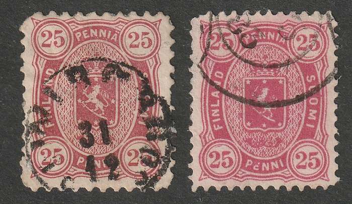 FINLAND - 1875 National Arms Issue . 25p Carmine with both perforations (11 and 12&1/2)
