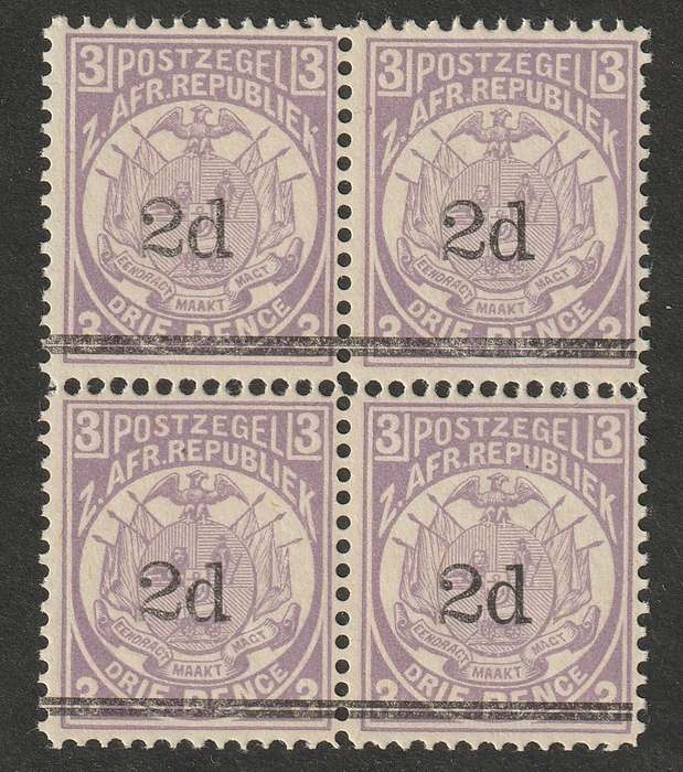 TRANSVAAL - 1887  3d overprinted 2d,  block of four**UM**