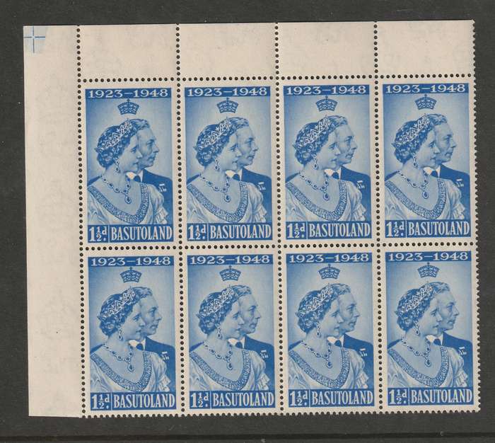 BASUTOLAND - 1948 Silver Royal Wedding Anniversary  1&1/2d Corner block of 8 **MNH**