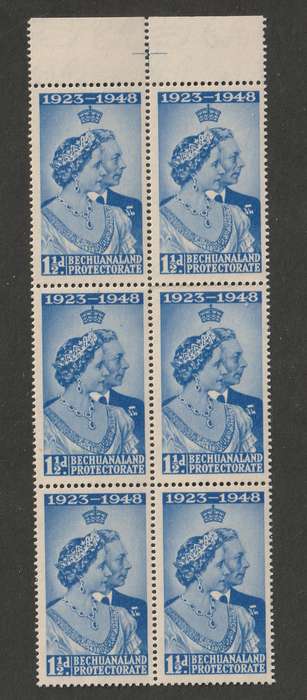BECHUANALAND PROTECTORATE - 1948 Silver Royal Wedding Anniversary  1&1/2d  block of 6 **MNH**