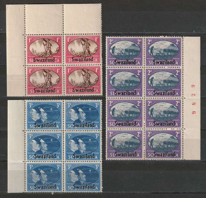 SWAZILAND - 1945  VICTORY ISSUE  Complete set in blocks of four,six and eight **MNH**