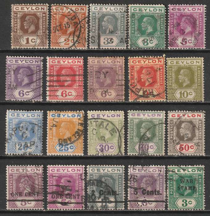 CEYLON -  1911-1927  KGV definitive Issues Nice range (20 stamps) VF USED