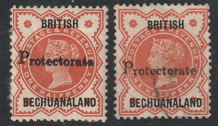 BECHUANALAND PROTECTORATE - QV  1888  1/2d vermilion overprinted.  Mint and used. SACC 38