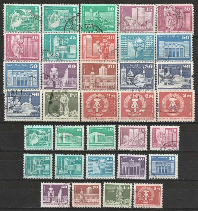 DDR - Monuments Issues. Part sets in large and small format  VF USED (34 Stamps)