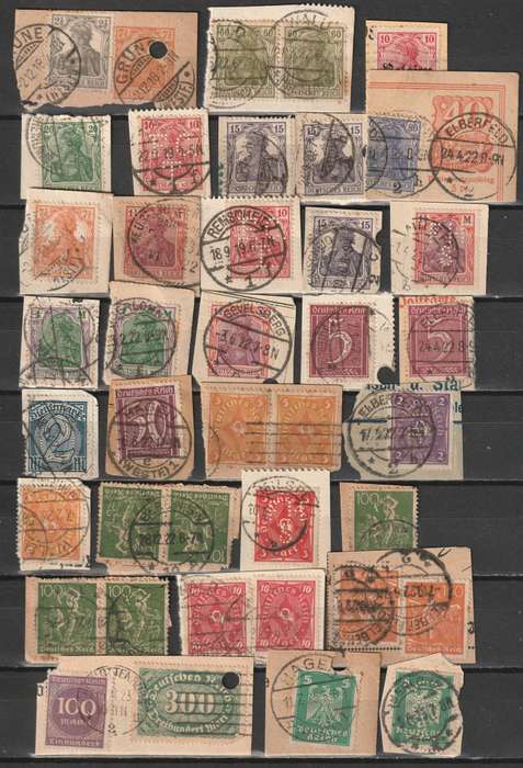 GERMANY - 1916/1925  Germania and Inflation Issues on piece, nice range and postmarks.