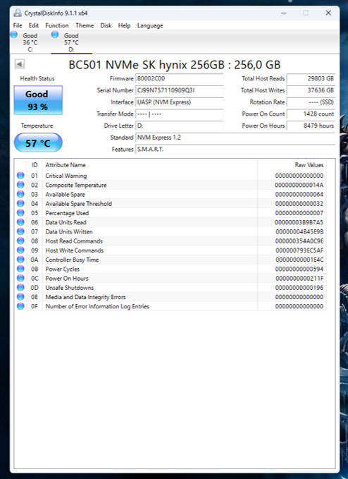 NVMe - 256GB SK Hynix