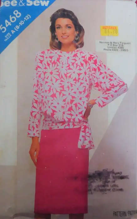 BUTTERICK PATTERN 5468 TOP & SKIRT SIZE A 8 + 10 + 12 COMPLETE SEWING PATTERN
