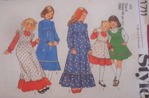STYLE 1711 GIRL`S PINAFORE IN 2 LENGTHS SIZE 3 YEARS CHEST 56 CM -COMPLETE SEWING PATTERN