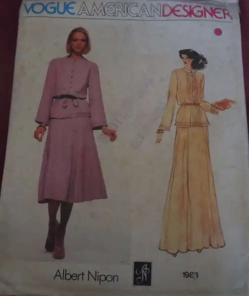 VINTAGE VOGUE 1983 AMERICAN DESIGNER ALBERT NIPON - TOP-SKIRT-BELT SIZE 12 COMPLETE SEWING PATTERN