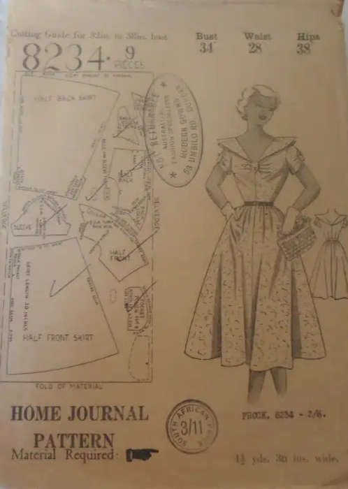 VINTAGE "HOME JOURNAL PATTERN" 8234 LADIES FROCK SIZE 34" BUST SEE LISTING SEWING PATTERN