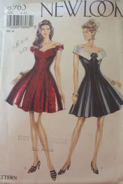 NEW LOOK PATTERNS 6965 OFF THE SHOULDER DRESSES SIZES 6 - 16 SEE LISTING - SEWING PATTERN