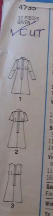 VINTAGE STYLE 4735 DRESS WITH HIGH LINE BODICE SIZE 10 BUST 32 1/2" COMPLETE SEWING PATTERN